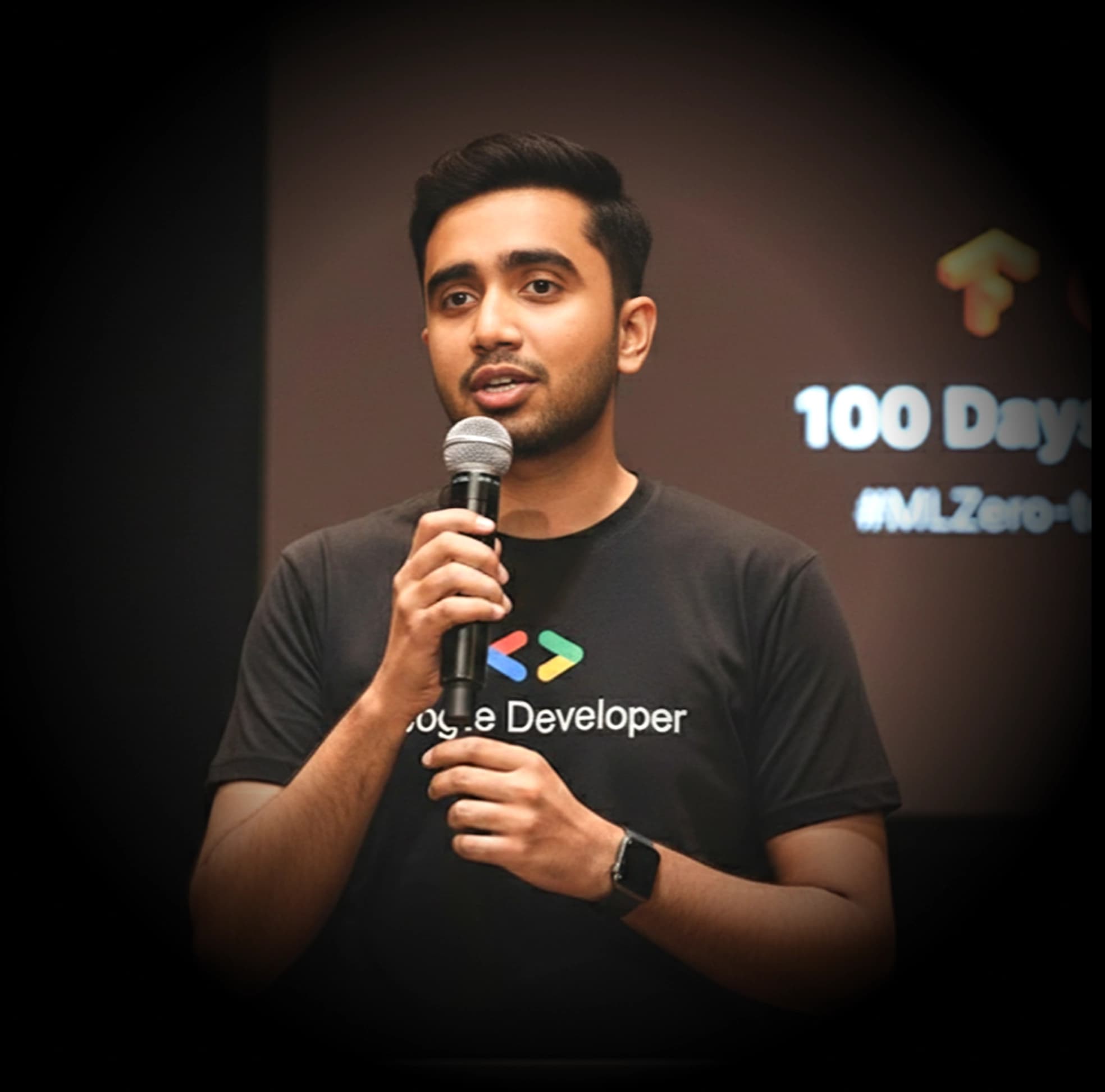 M. Huzaifa Shahbaz speaking at an event